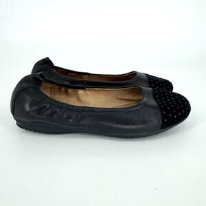 Josef Seibel Pippa Leather Ballet Flats Black Stud Suede Cap Toe Size 36 US 5.5